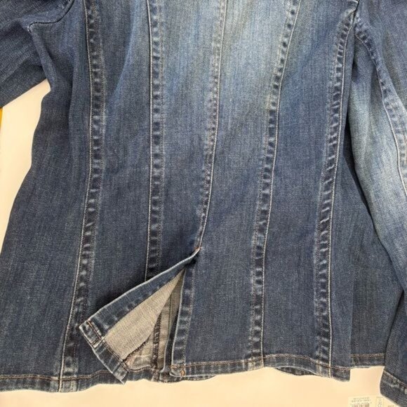 Eddie Bauer Blazer XL Denim VTG Button Up Pockets Slit Boho Streetwear Cowgirl - Picture 9 of 12